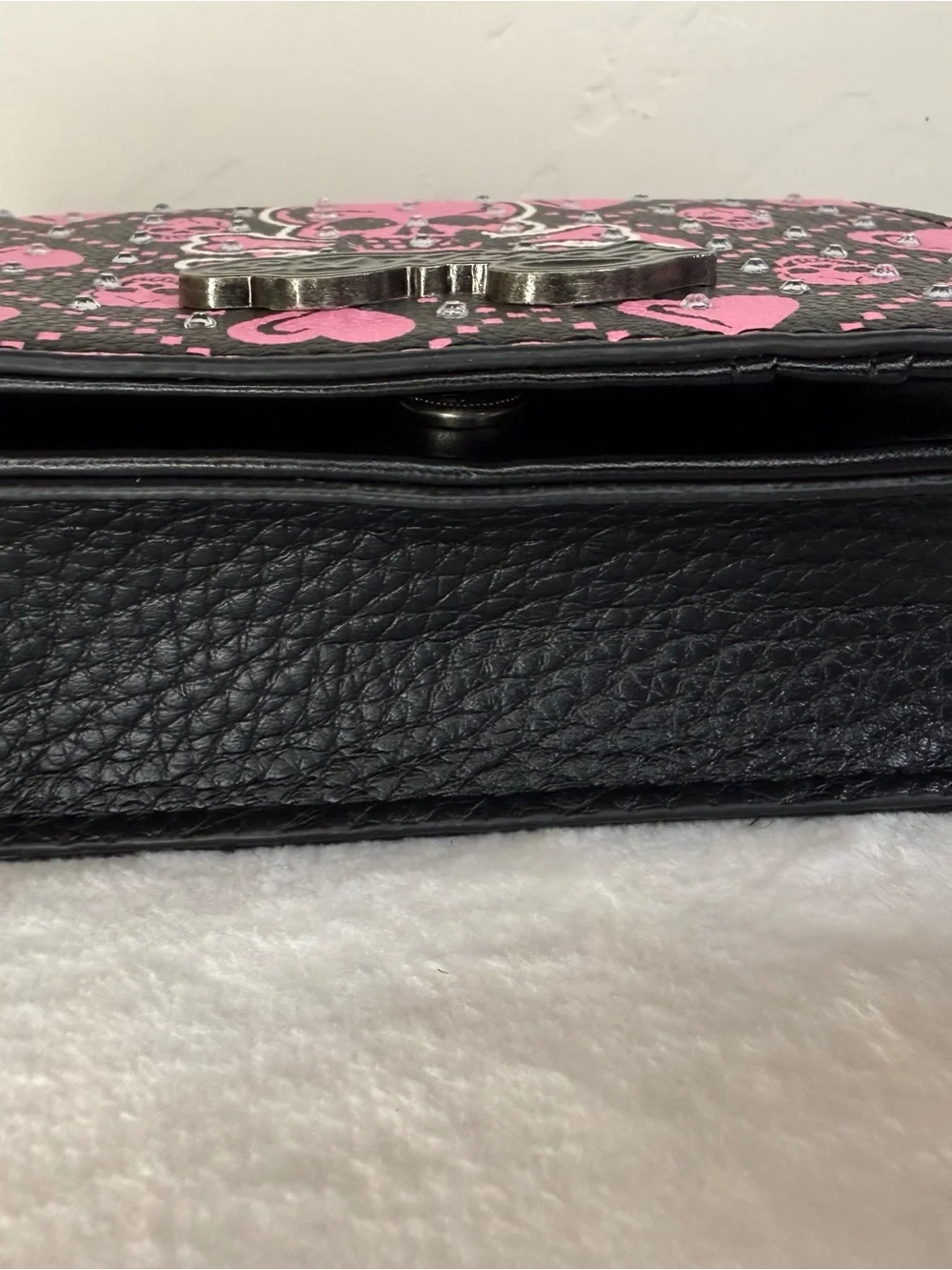 Ed Hardy Black & Pink Skull Crossbones Chain Wallet Shoulder Bag